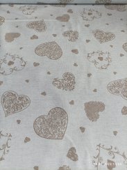 Režná (směsová bavlna) - hnědé srdce na šedivém podkladu