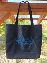 Nákupní taška na rameno - modrý folklor na černém podkladu