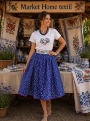 Sukně do folklorní gumy s jemným barevným vzorem - modrotisk 1