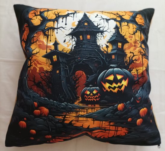 Povlak na polštář z panelu - halloween, hrad