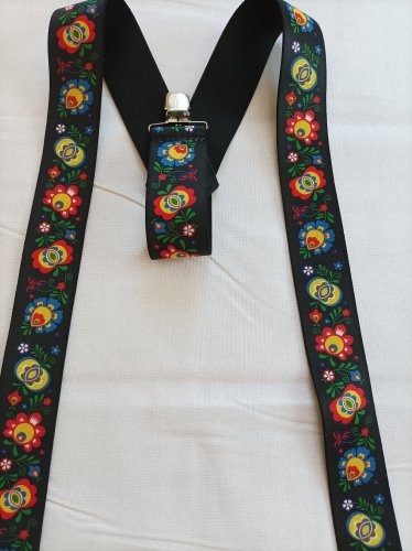 Pánské šle s potiskem -  folklor na černém