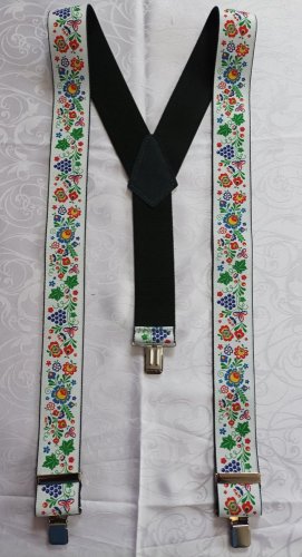 Pánské šle s potiskem -  folklor na bílé s černými okraji