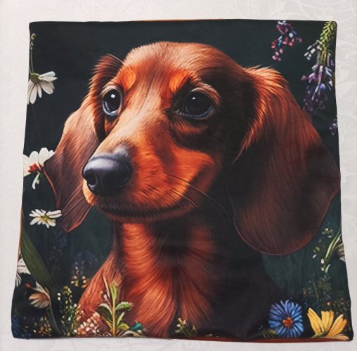 Povlak na polštář z panelu - pes jezevčík hnědý