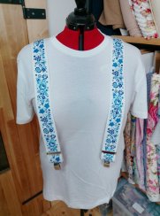 Pánské šle s potiskem - drobný folklor modrá na bílé