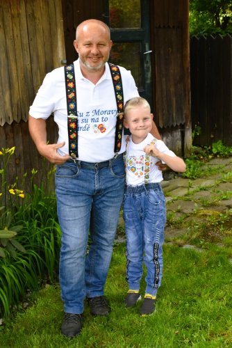 Pánské šle s potiskem -  folklor na černém