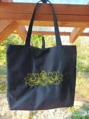 Nákupní taška na rameno - žlutý folklor na černém podkladu
