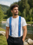 Pánské šle s potiskem - drobný folklor bílé na modré